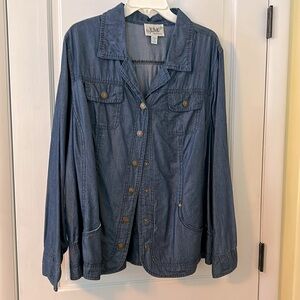 Live a Little lightweight, long sleeve denim snap front jacket in 3X
